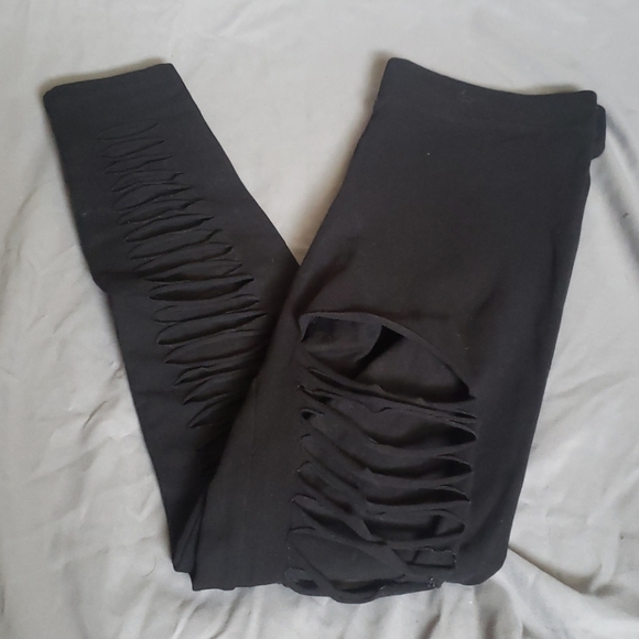 NWOT Rare Limited Edition Express Black Ripped Ribbed Leggings - Picture 2 of 5